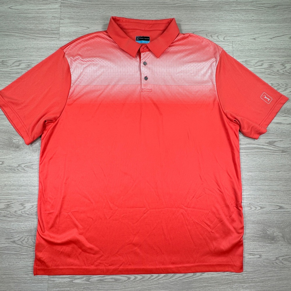 PGA Tour Men's Polo Shirt Coral Red Ombre Chevron Short Sleeve Golf XXL
